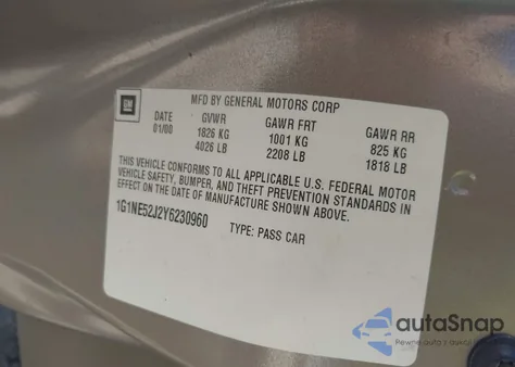 2000 Chevrolet Malibu Ls from USA, damaged, VIN 1G1NE52J2Y6230960